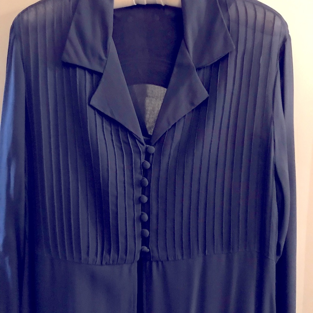 Vintage Long Navy 2 Pc Slip & Sheer Overdress Sz 12
